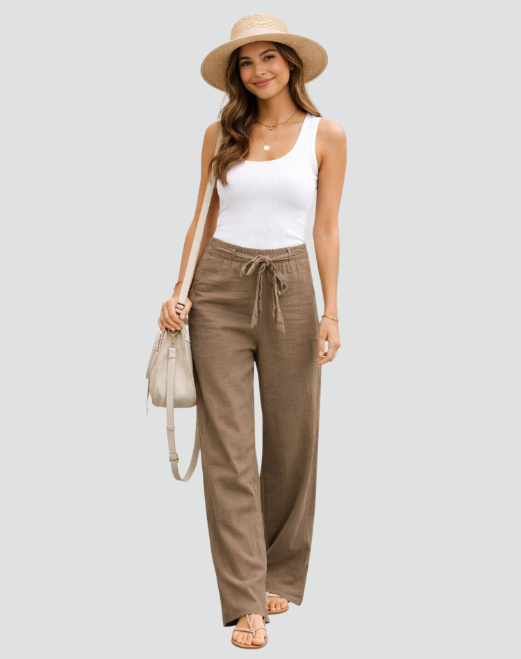 Dames Broek Wide Leg met Elastische Taille en Strikkoord