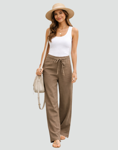 Dames Broek Wide Leg met Elastische Taille en Strikkoord