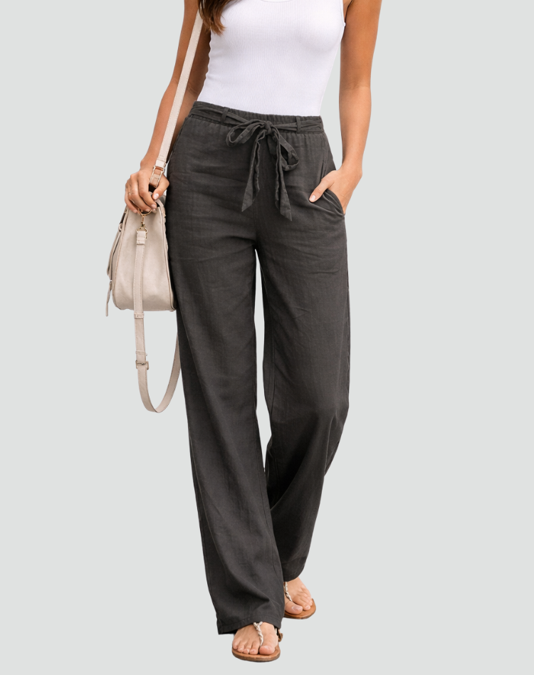 Dames Broek Wide Leg met Elastische Taille en Strikkoord