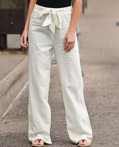 Dames Broek Wide Leg met Elastische Taille en Strikkoord