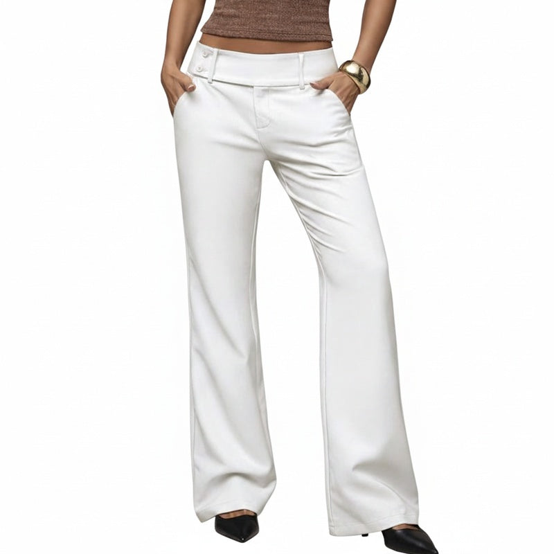 Dames Broek Wide Leg met Knoopsluiting en Hoge Taille