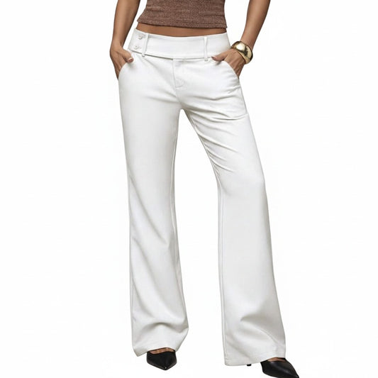 Dames Broek Wide Leg met Knoopsluiting en Hoge Taille