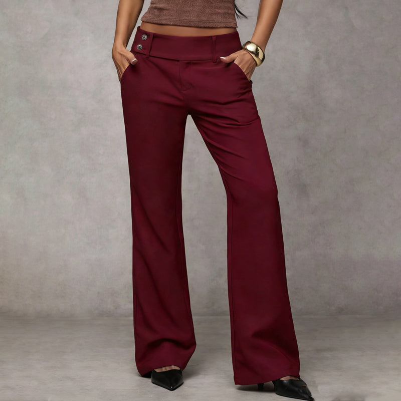 Dames Broek Wide Leg met Knoopsluiting en Hoge Taille