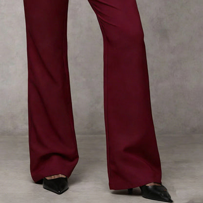 Dames Broek Wide Leg met Knoopsluiting en Hoge Taille