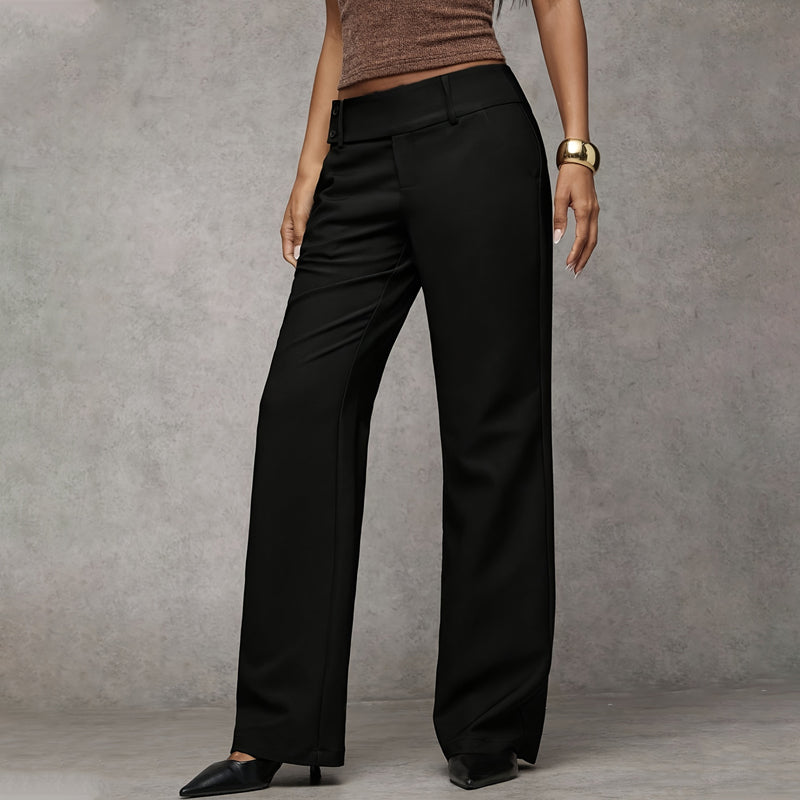 Dames Broek Wide Leg met Knoopsluiting en Hoge Taille