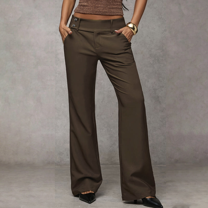 Dames Broek Wide Leg met Knoopsluiting en Hoge Taille