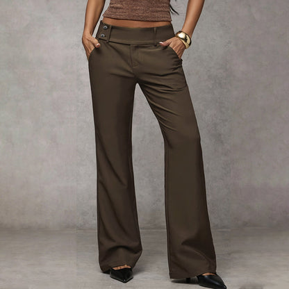 Dames Broek Wide Leg met Knoopsluiting en Hoge Taille