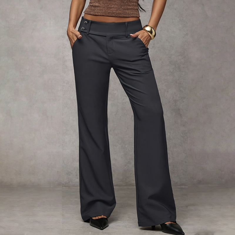 Dames Broek Wide Leg met Knoopsluiting en Hoge Taille