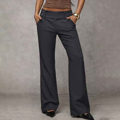 Dames Broek Wide Leg met Knoopsluiting en Hoge Taille