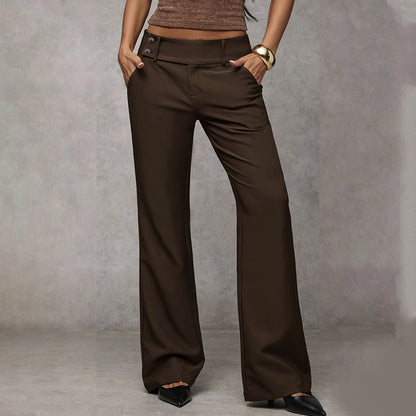 Dames Broek Wide Leg met Knoopsluiting en Hoge Taille