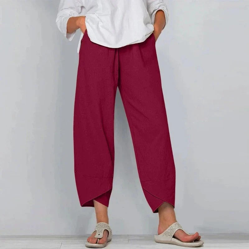 Dames Broek Wijd Model Gekruist Zoomuiteinde en Elastische Taille Rood