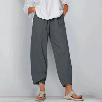 Dames Broek Wijd Model Gekruist Zoomuiteinde en Elastische Taille Grijs