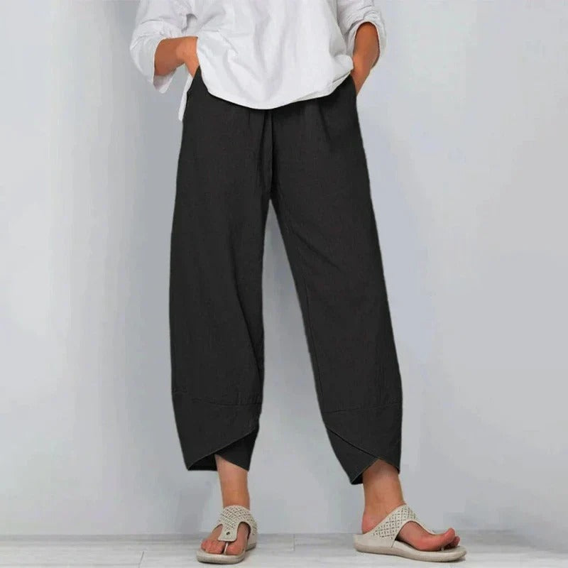 Dames Broek Wijd Model Gekruist Zoomuiteinde en Elastische Taille Zwart
