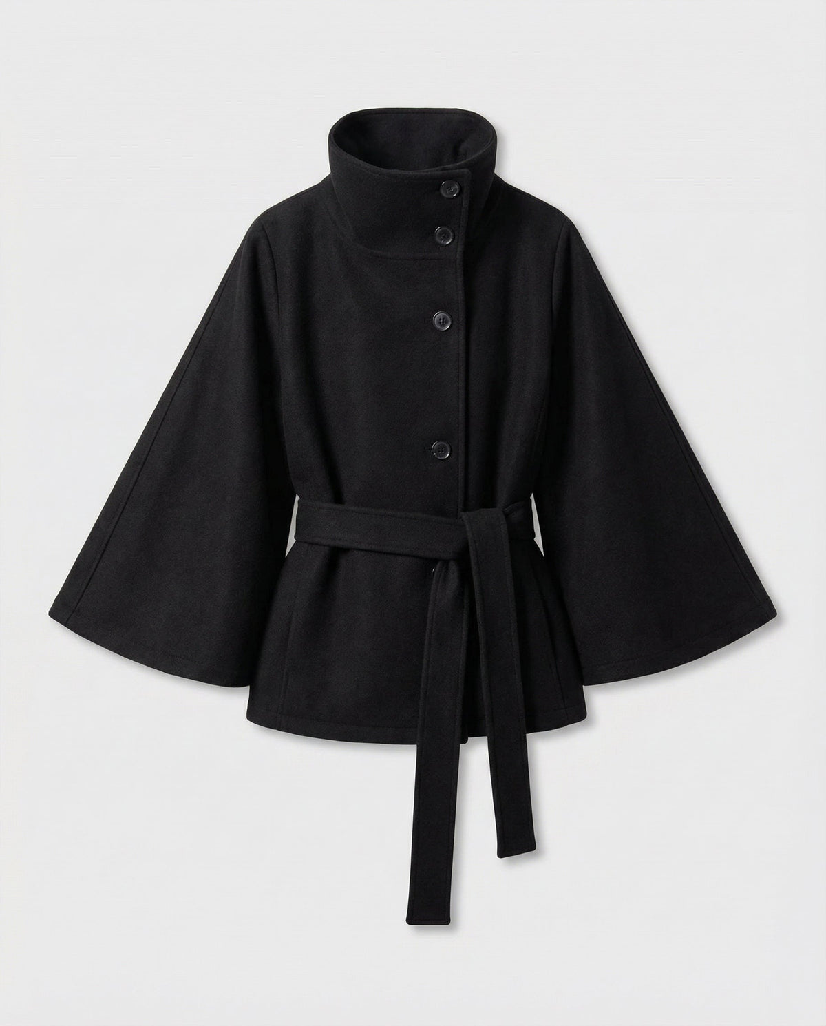 Dames Cape Jacket met Hoge Kraag en Strikceintuur