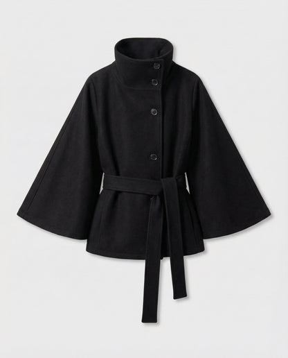 Dames Cape Jacket met Hoge Kraag en Strikceintuur
