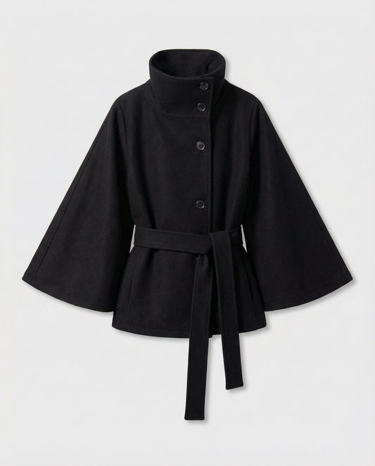 Dames Cape Jacket met Hoge Kraag en Strikceintuur