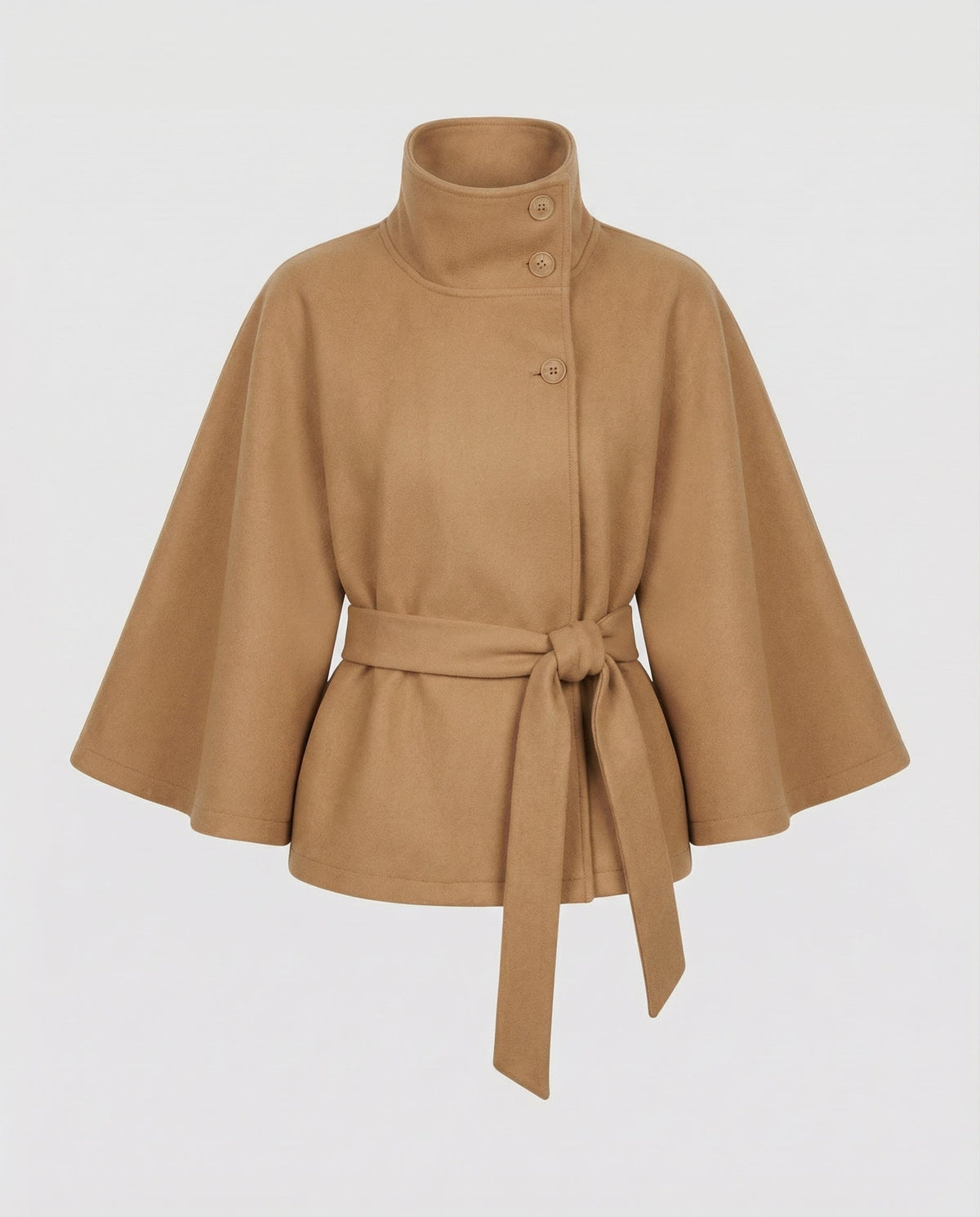 Dames Cape Jacket met Hoge Kraag en Strikceintuur