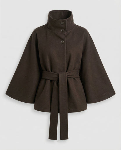 Dames Cape Jacket met Hoge Kraag en Strikceintuur