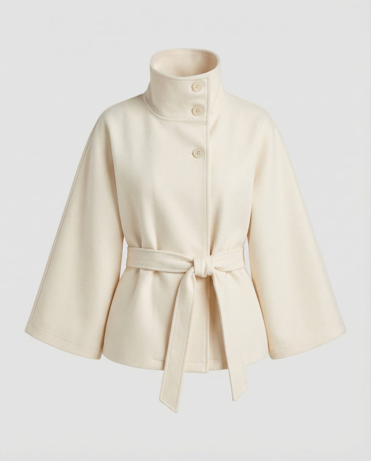 Dames Cape Jacket met Hoge Kraag en Strikceintuur