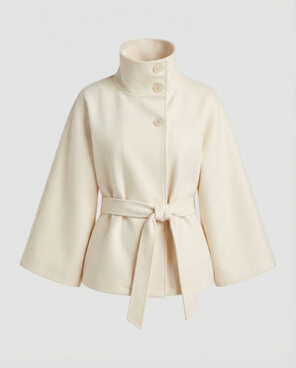 Dames Cape Jacket met Hoge Kraag en Strikceintuur