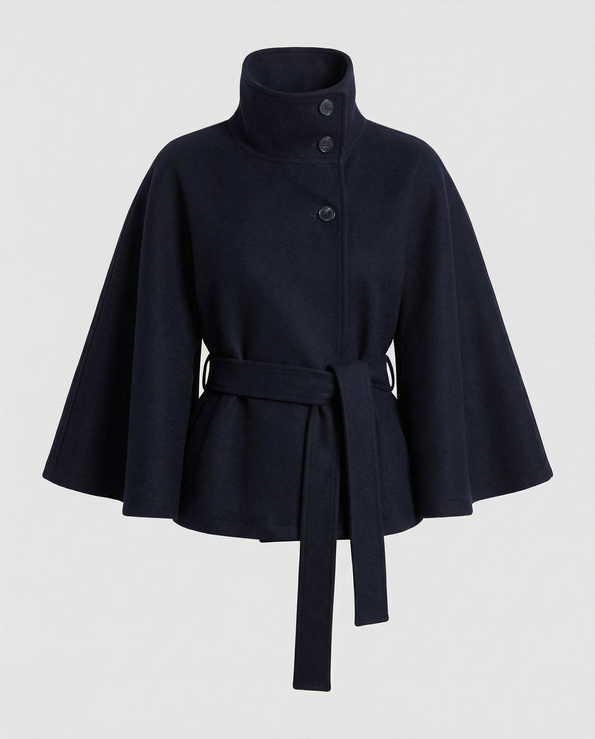 Dames Cape Jacket met Hoge Kraag en Strikceintuur