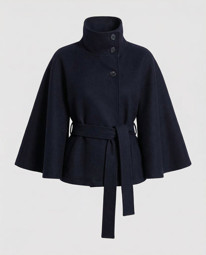 Dames Cape Jacket met Hoge Kraag en Strikceintuur