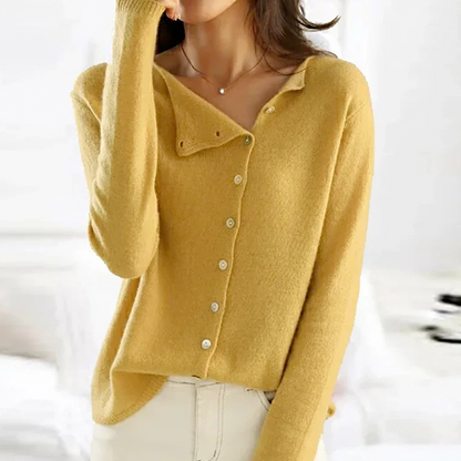 Dames Cardigan Asymmetrisch met V-hals en Knopen Geel