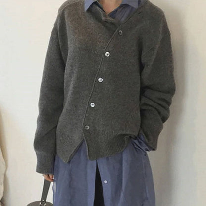 Dames Cardigan met Asymmetrische Knopen Grijs