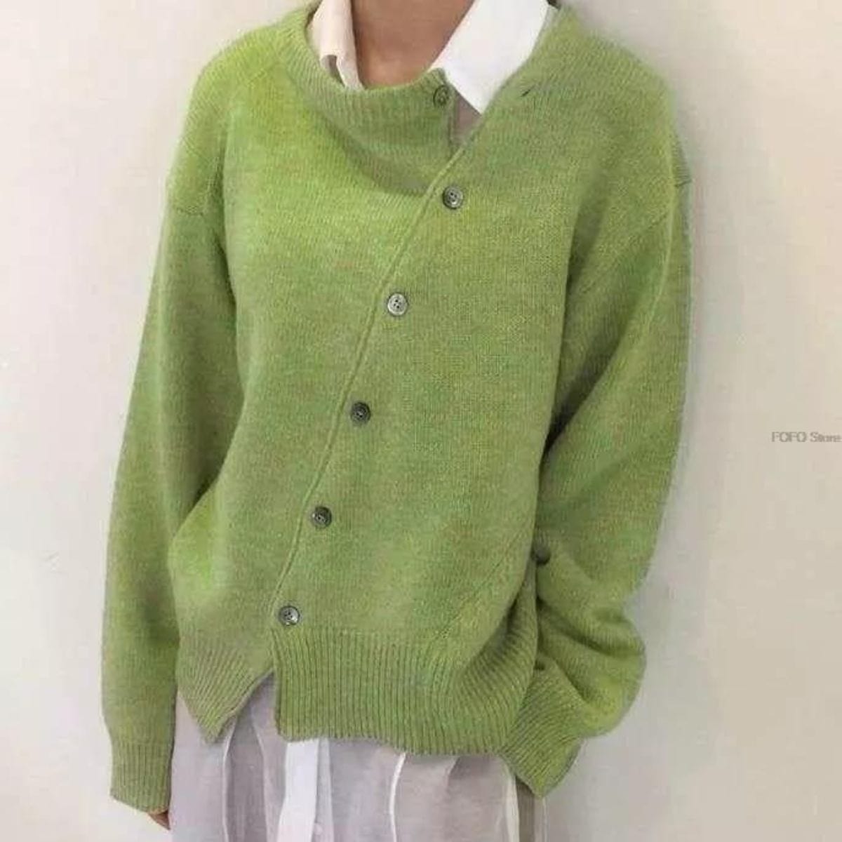 Dames Cardigan met Asymmetrische Knopen Groen