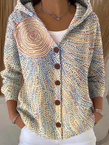 Dames Cardigan met Capuchon en Knoopsluiting Lange Mouw met Print