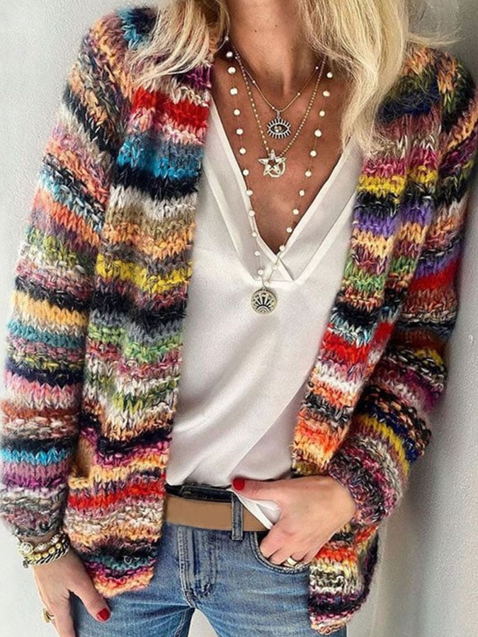 Dames Cardigan met Gebreid Design en Regular Pasvorm Rood Geel