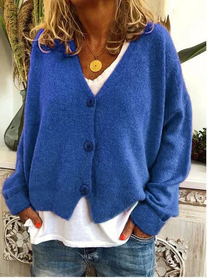 Dames Cardigan Vest met Knoopsluiting en Lange Mouwen Blauw
