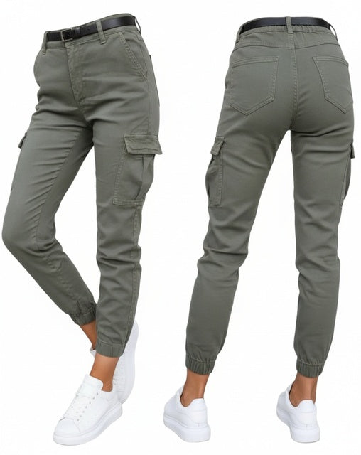 Dames Cargo Broek Slim Fit met Hoge Taille en Elastische Enkelboord