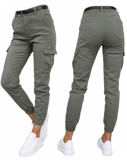 Dames Cargo Broek Slim Fit met Hoge Taille en Elastische Enkelboord