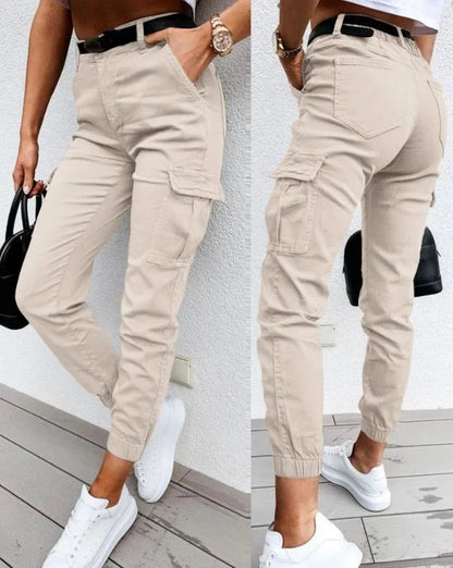 Dames Cargo Broek Slim Fit met Hoge Taille en Elastische Enkelboord