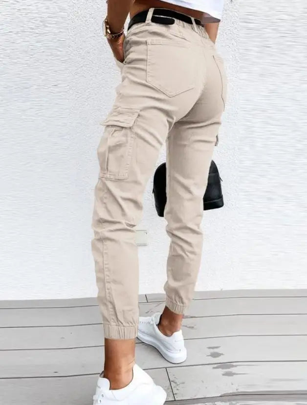 Dames Cargo Broek Slim Fit met Hoge Taille en Elastische Enkelboord