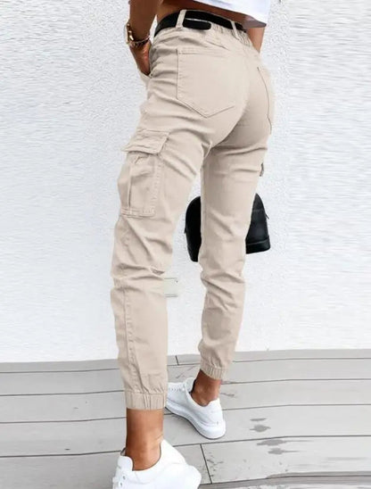 Dames Cargo Broek Slim Fit met Hoge Taille en Elastische Enkelboord