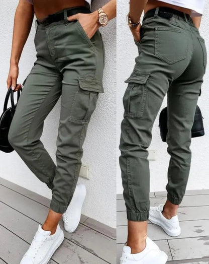 Dames Cargo Broek Slim Fit met Hoge Taille en Elastische Enkelboord