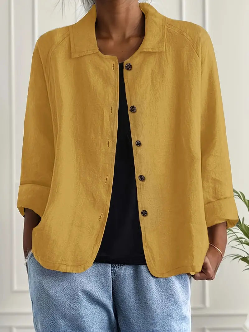Dames Casual Shirt met Lange Mouwen, Klassieke Kraag en Knoopsluiting