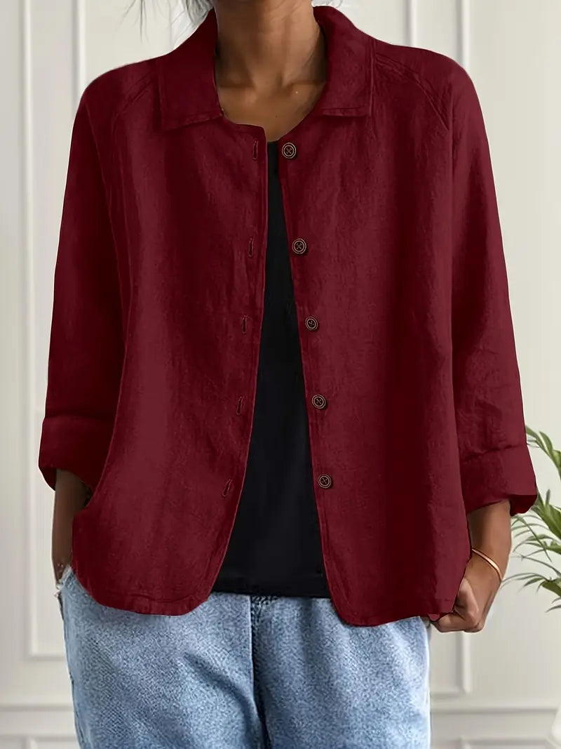 Dames Casual Shirt met Lange Mouwen, Klassieke Kraag en Knoopsluiting