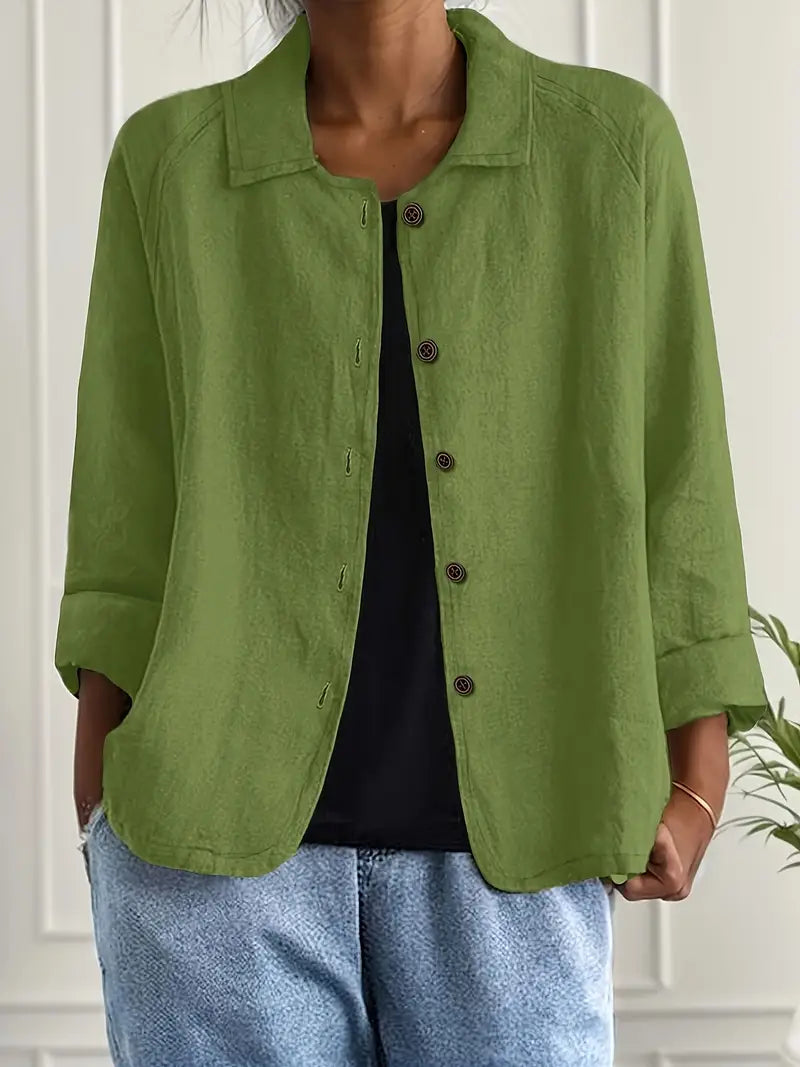Dames Casual Shirt met Lange Mouwen, Klassieke Kraag en Knoopsluiting