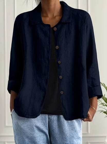 Dames Casual Shirt met Lange Mouwen, Klassieke Kraag en Knoopsluiting