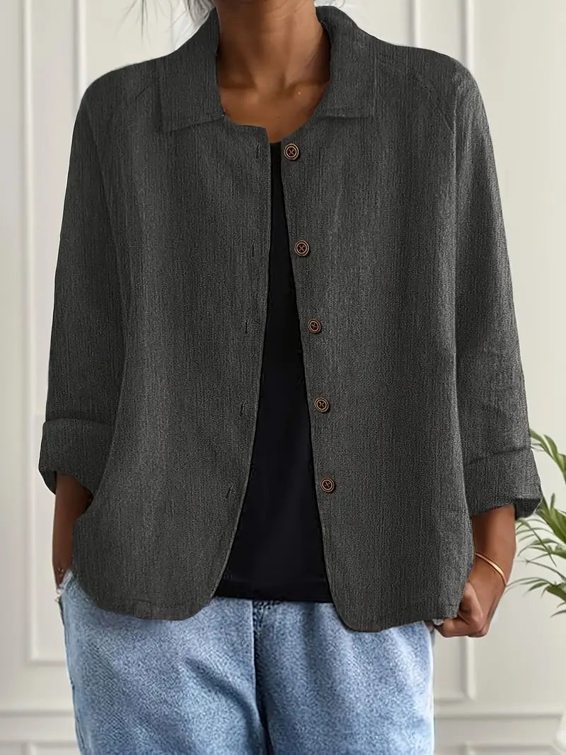 Dames Casual Shirt met Lange Mouwen, Klassieke Kraag en Knoopsluiting