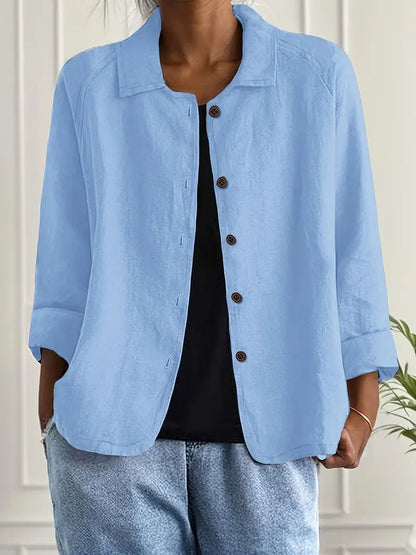 Dames Casual Shirt met Lange Mouwen, Klassieke Kraag en Knoopsluiting