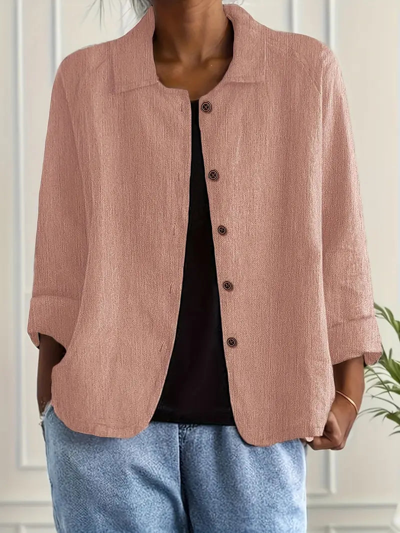 Dames Casual Shirt met Lange Mouwen, Klassieke Kraag en Knoopsluiting