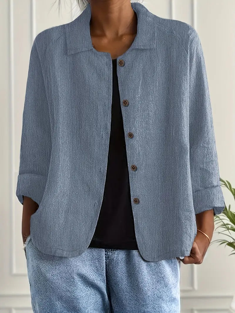 Dames Casual Shirt met Lange Mouwen, Klassieke Kraag en Knoopsluiting