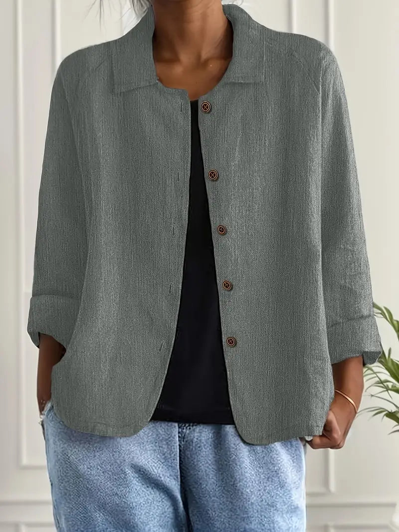 Dames Casual Shirt met Lange Mouwen, Klassieke Kraag en Knoopsluiting