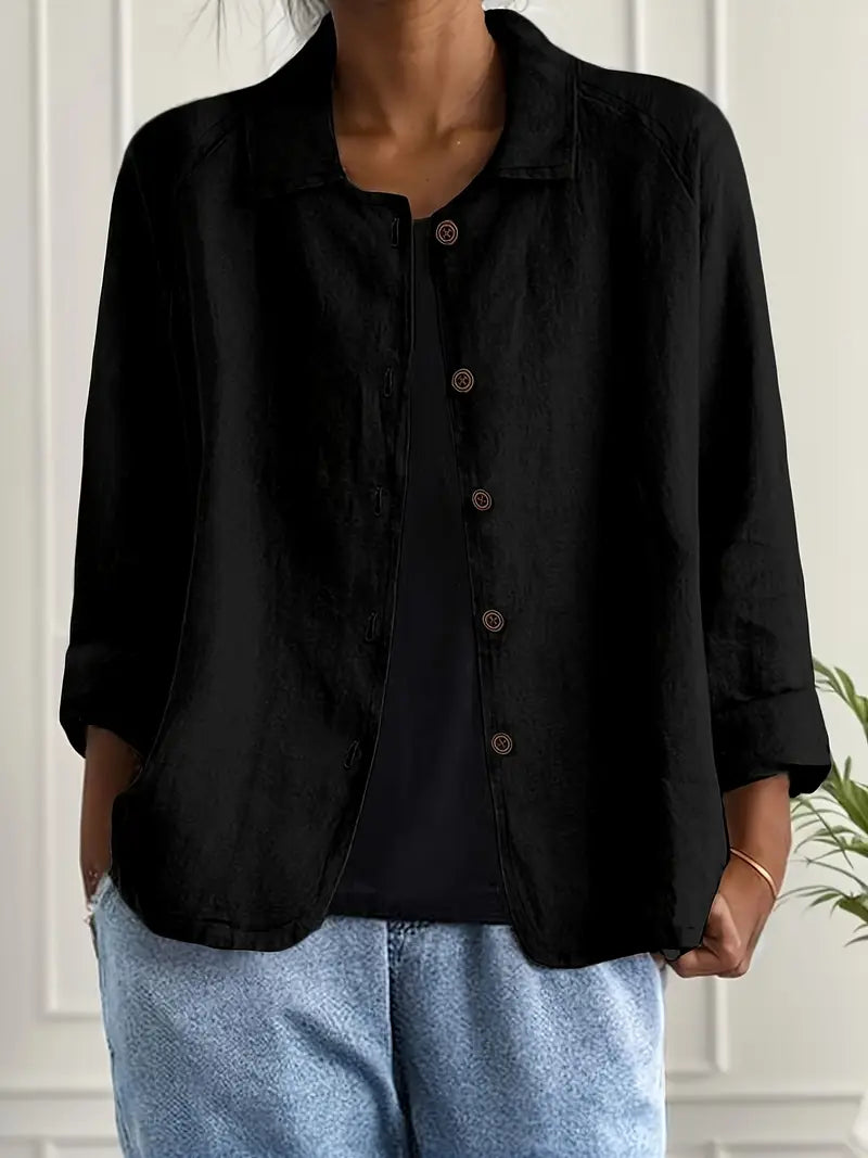 Dames Casual Shirt met Lange Mouwen, Klassieke Kraag en Knoopsluiting