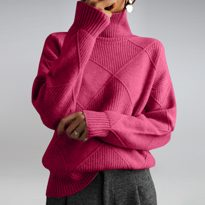 Dames Coltrui - Warme Gebreide Pullover met Ruitpatroon Roze