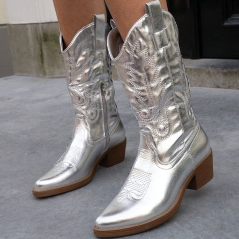 Dames Cowboylaarzen met Metallic Afwerking Zilver